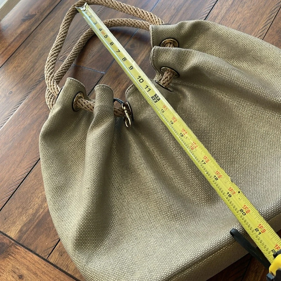 Michael Kors Gold Metallic Marina Large Canvas Drawstring Tote Hobo Bag - Picture 9 of 16